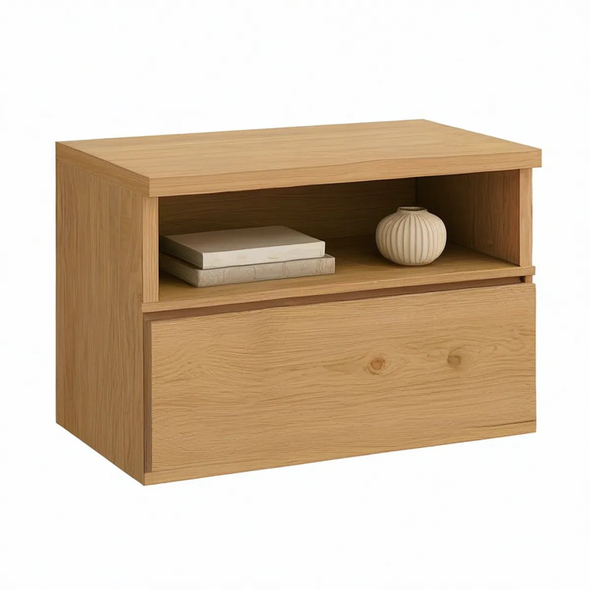 MDF i egetræsfarve med skuffe og åben hylde, 60 x 40 x 50 cm