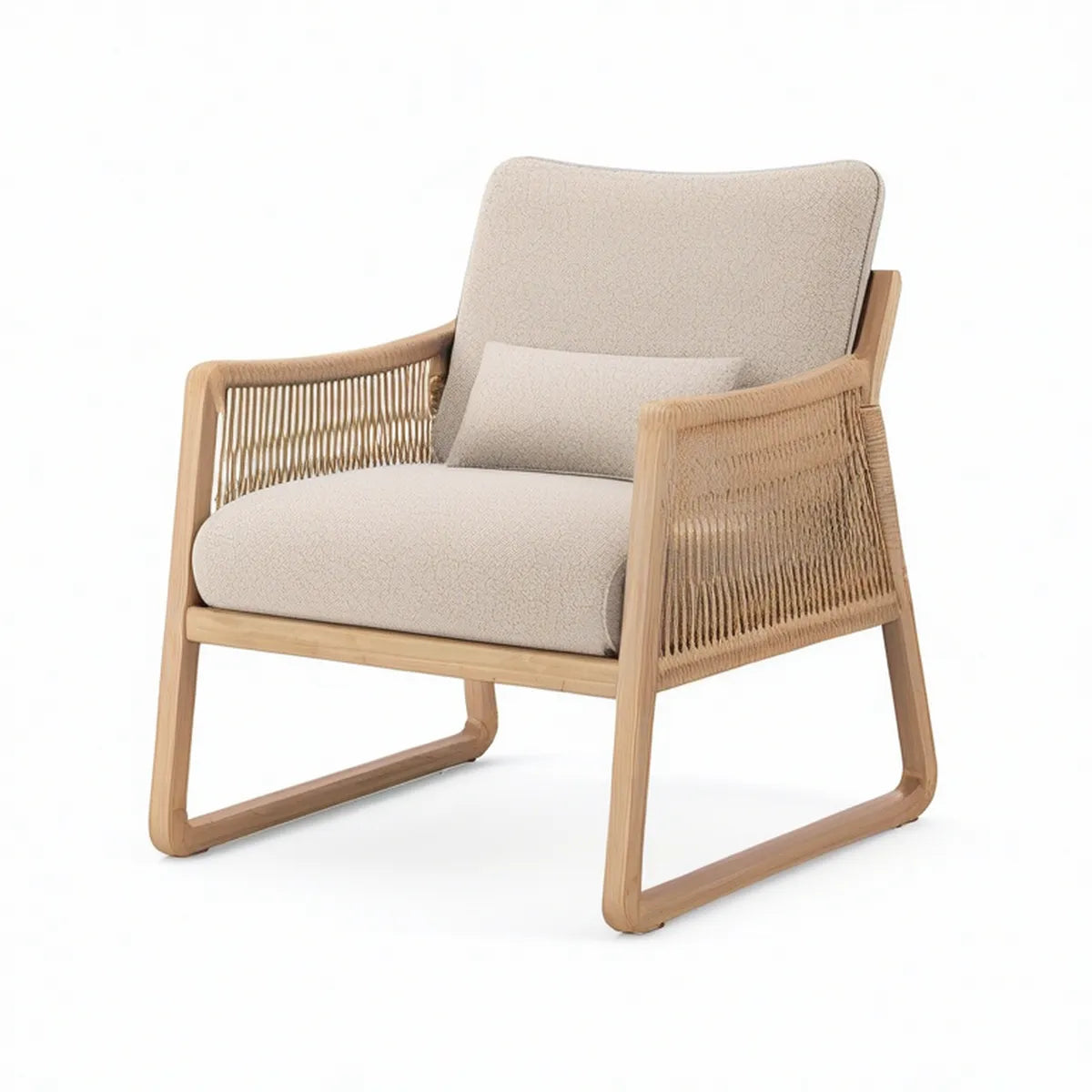 Lænestol med armlæn i massivt egetræ, beige, 72 x 78 x 82 cm