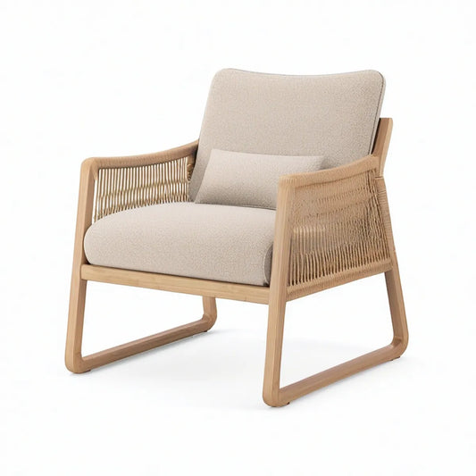 Lænestol med armlæn i massivt egetræ, beige, 72 x 78 x 82 cm