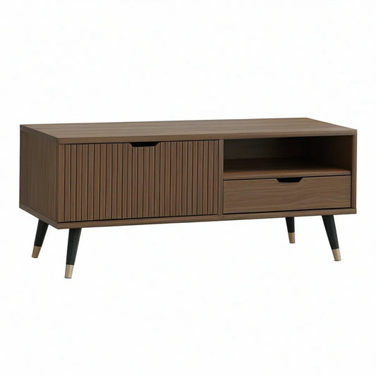 TV-bord i valnøddefineret MDF, 120 x 40 x 55 cm, Brun/Sort/Guld