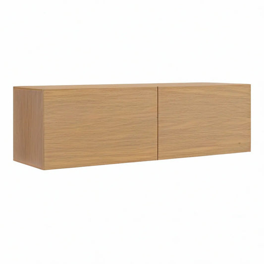 Væghængt TV-bord med 2 låger i naturfarvet egetræsfinér, 120 x 30 x 35 cm