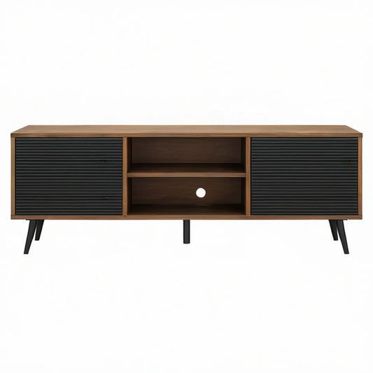 TV-bænk med jalousilåger i valnøddebrun og sort, 160 x 40 x 60 cm