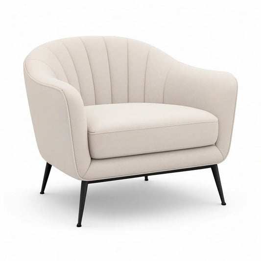 Polstret lænestol 78 x 76 x 82 cm i cremefarvet polyester med sorte stålben
